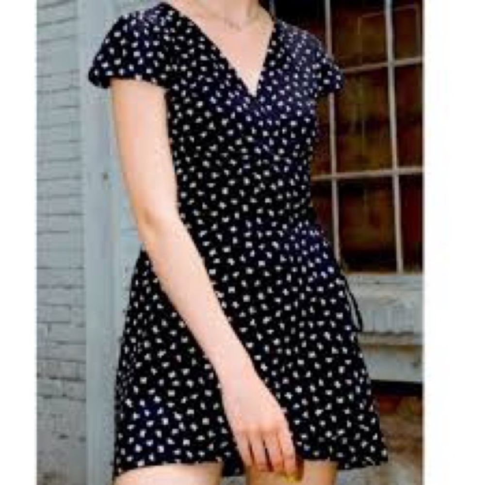 Brandy Melville Navy Robbie Floral Wrap Dress